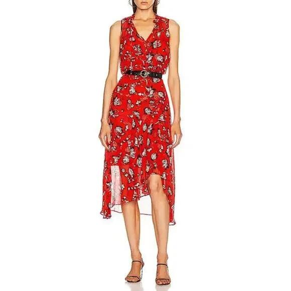 NWT Veronica Beard Corsica Silk Midi Sun Dress Size 6 Red Floral #1E455 - Picture 1 of 15